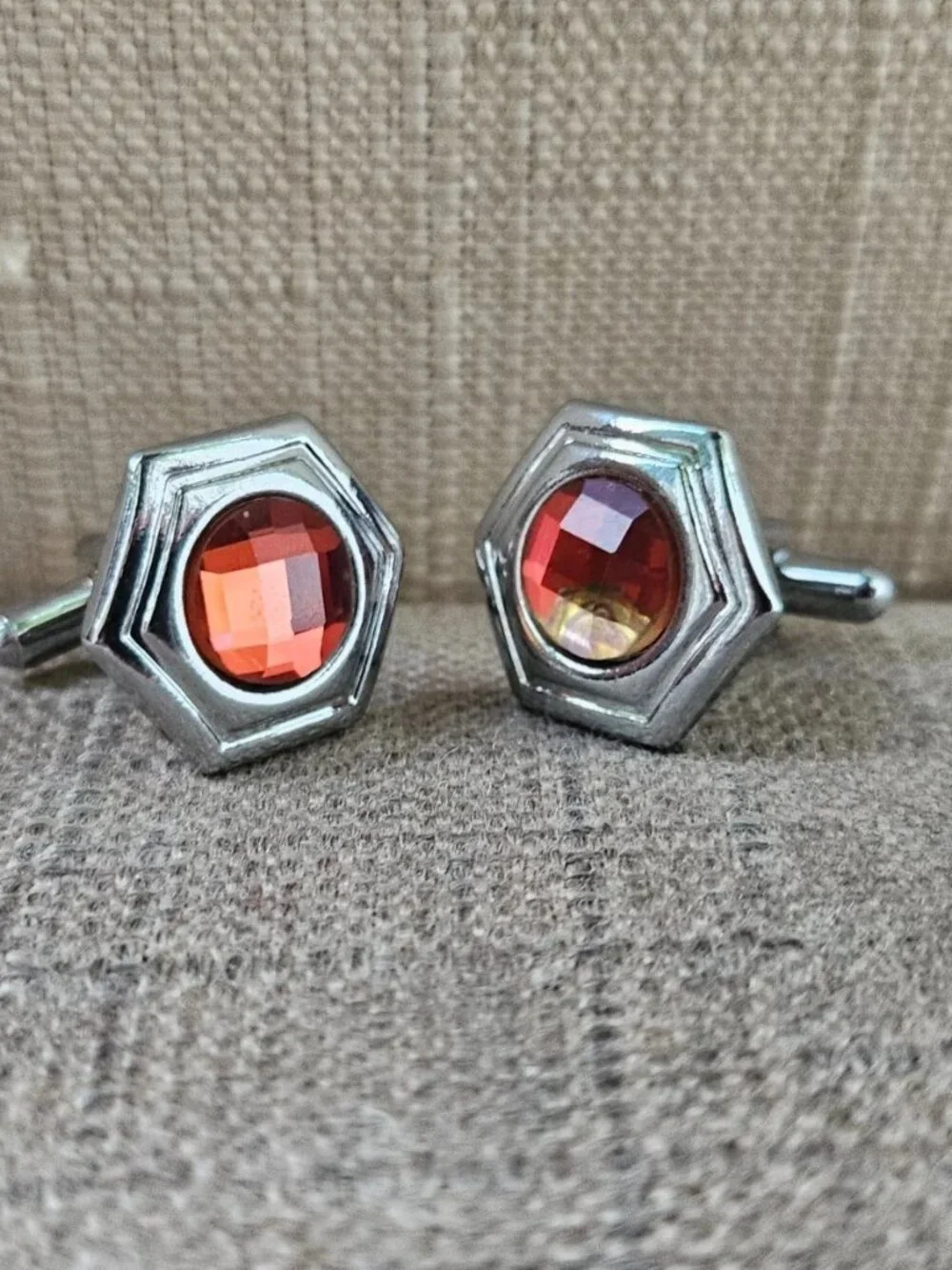 Father Day Gifts Cufflinks Silver Tone Red Crystal Centered Fashion Men Jewelry